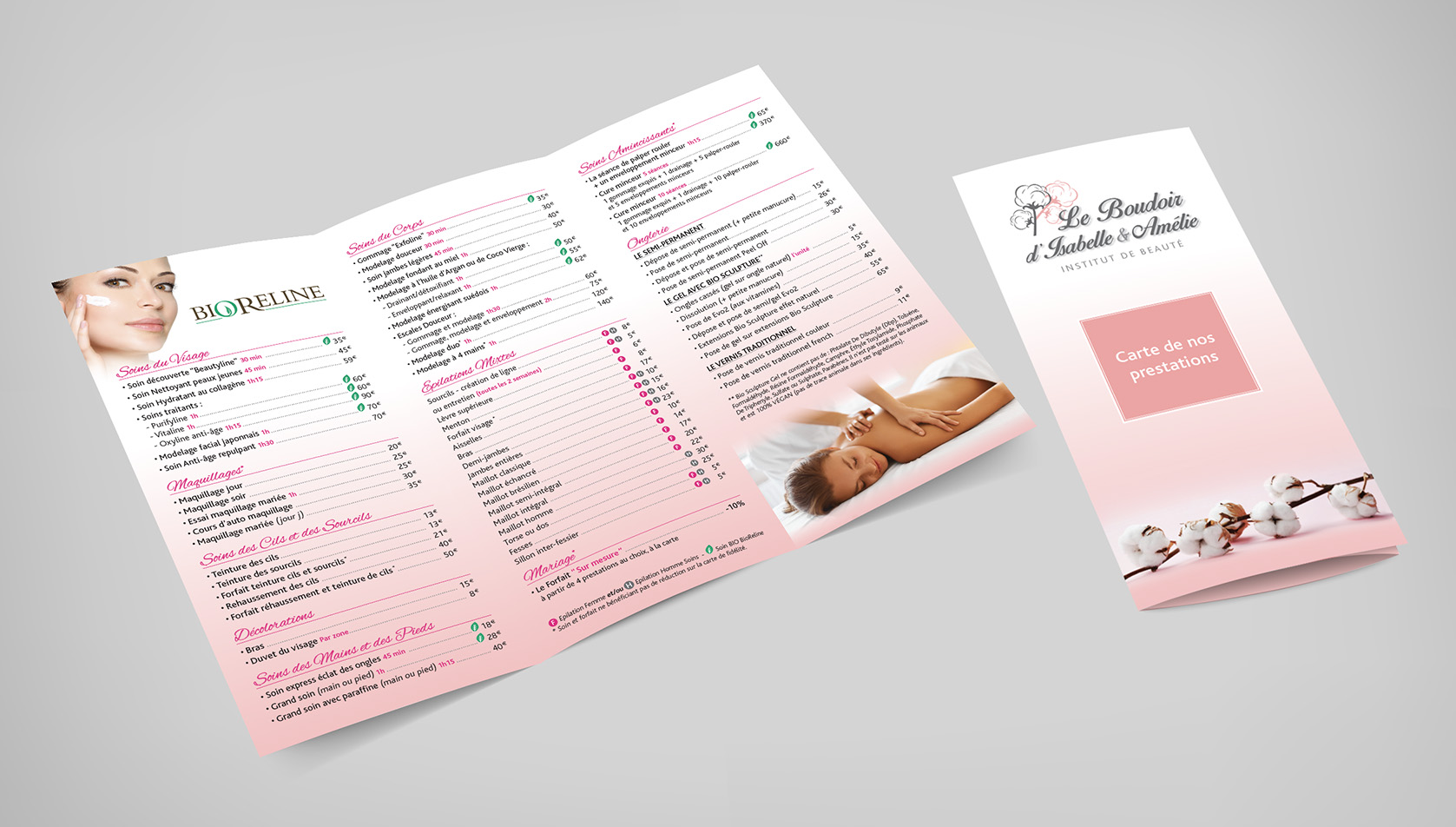 Dépliant institut de beauté - karine pertoldi - DA & graphistes