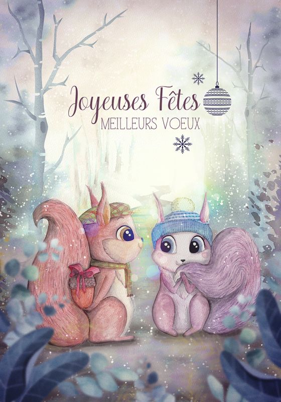 illustration Joyeuses Fêtes aux Écureuils Enchantés